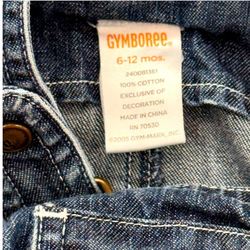 Gymboree Denim Overalls Baby 6-12 Months Blue Frog Embroidery Vintage Playwear